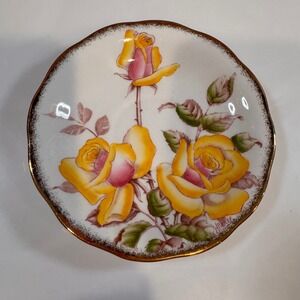 Vintage Queen Anne Windsor Rose Saucer Porcelain Yellow Floral Tea Coffee